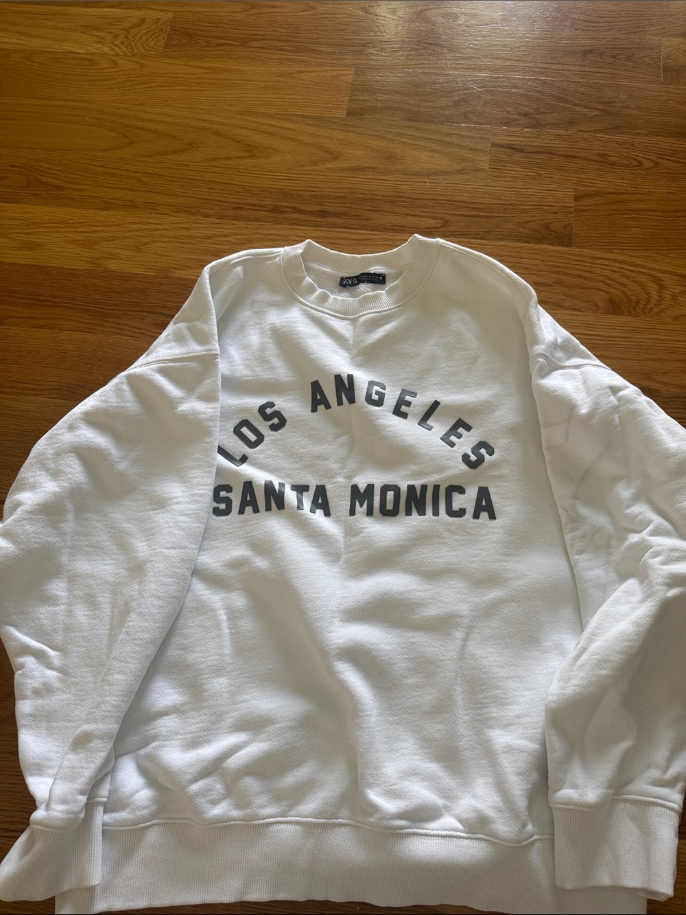 Zara White Ribbed Crewneck Sweatshirt